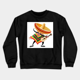 mexican musician in sombrero with guitar drawn in cartoon style Crewneck Sweatshirt